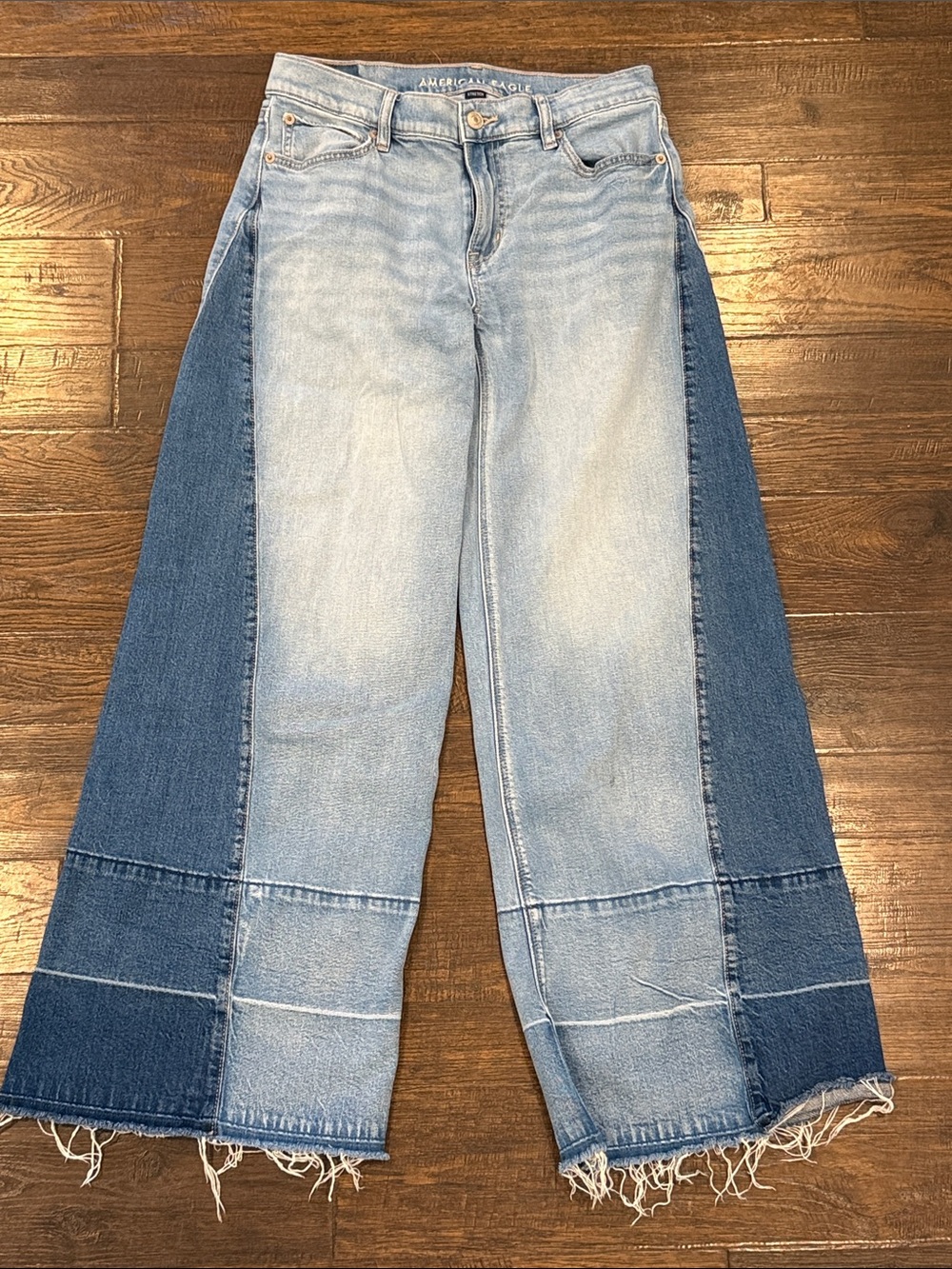 American Eagle Outfitters Two-Tone Light and Dark Blue Wide-Leg Jeans